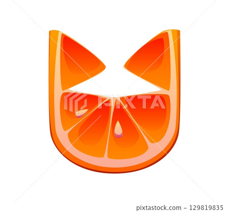 Summer vacation leisure cartoon font orange fruit letter U. Summer vacation typeset letter, holiday travel vector kids ABC typeface element. Tourist leisure type symbol or English alphabet font sign Summer vacation leisure cartoon font orange fruit letter U. Summer vacation typeset letter, holiday travel vector kids ABC typeface element. Tourist leisure type symbol or English alphabet font sign 129819835