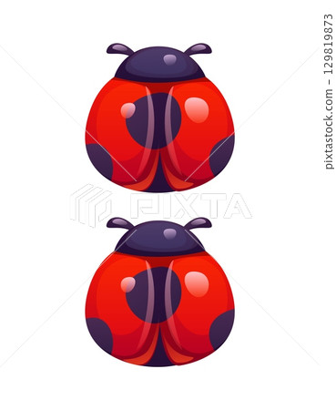 Ladybug cartoon font punctuation colon. Red ladybird English alphabet type punctuation mark, cute ladybug beetle vector font sign. Lady bug kids ABC typeset special symbol or typeface element 129819873