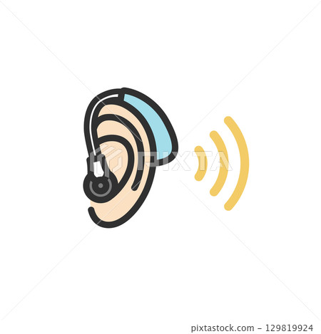 Hearing aid and ear icon illustration 129819924