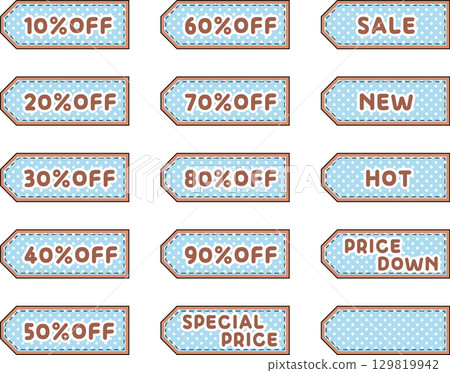 Fancy sales tag frame set with lettering - Light blue and brown Fancy sales tag frame set with lettering - Light blue and brown 129819942