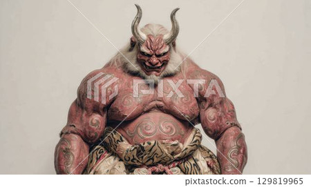 一張巨大的紅色惡魔半身照,上面有一個漩渦狀的圖案,直視前方 一張巨大的紅色惡魔半身照,上面有一個漩渦狀的圖案,直視前方 129819965