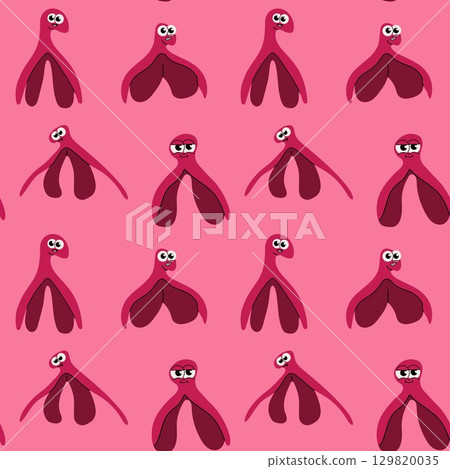 Seamless Pattern with Cartoon Clitoris Anatomy. Feminist Empowerment Style 129820035