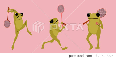 cartoon, badminton, frog 129820092