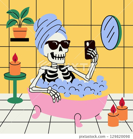 bath, selfie, cartoon 129820098
