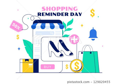 Shopping Reminder Day Vector Illustration on November 26 featuring a Paper Bag and Items in a National Holiday Flat Style Cartoon Background Shopping Reminder Day Vector Illustration on November 26 featuring a Paper Bag and Items in a National Holiday Flat Style Cartoon Background 129820455