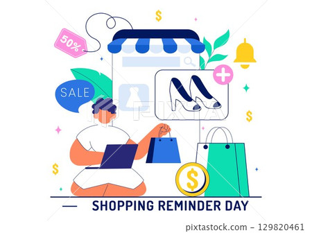 Shopping Reminder Day Vector Illustration on November 26 featuring a Paper Bag and Items in a National Holiday Flat Style Cartoon Background Shopping Reminder Day Vector Illustration on November 26 featuring a Paper Bag and Items in a National Holiday Flat Style Cartoon Background 129820461