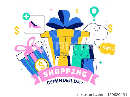Shopping Reminder Day Vector Illustration on November 26 featuring a Paper Bag and Items in a National Holiday Flat Style Cartoon Background 129820464