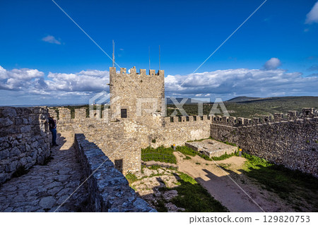 Moorish Sesimbra castle with walls and wall walk in Sesimbra, Portugal 129820753