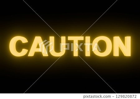 黑色背景上的黃色「警告」文字 129820872