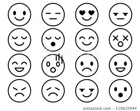 一組 16 個單色臉部圖標 129820944