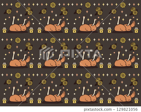 鴕鳥賞月圖案插畫,以大麗花為月亮 鴕鳥賞月圖案插畫,以大麗花為月亮 129821056