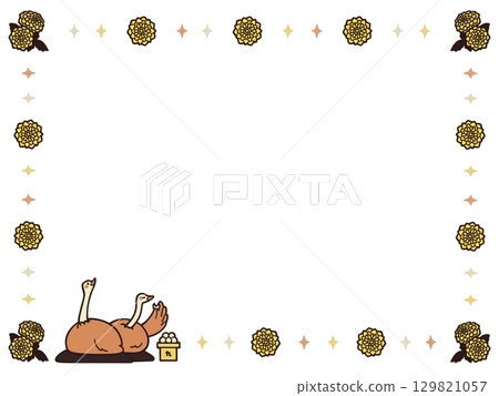 鴕鳥看月亮的框架插圖，以大麗花為月亮 129821057