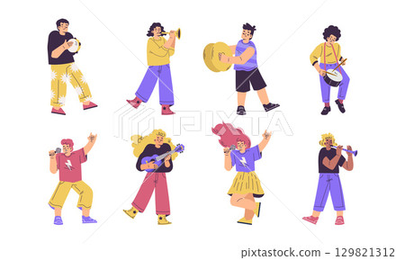 Diverse Musicians Coming Together to Play a Variety of Instruments in a Vibrant Style 129821312