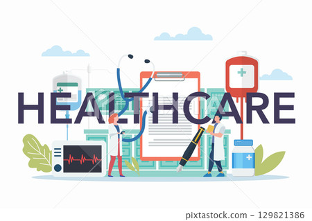 Healthcare and hospital scene with healthcare elements. 129821386