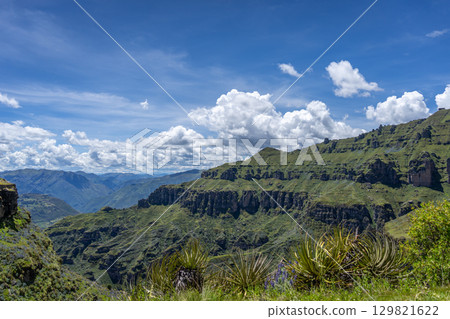 Majestic Rocky Mountains Seen from Waqrapukara, a Scenic Inca Site in Peru 129821622