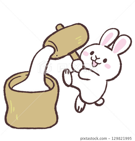 Illustration of a rabbit making rice cake 129821995