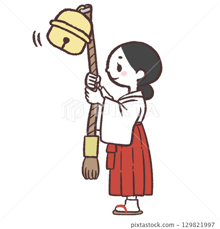 Illustration of a shrine maiden ringing a bell 129821997