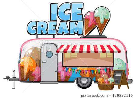 Colorful Ice Cream Truck Vector with Signage 129822116