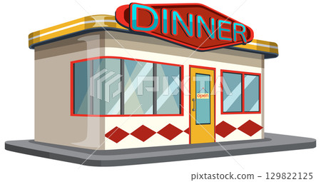 Retro Diner Vector Illustration with Neon Sign 129822125