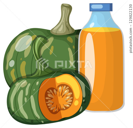 Green Pumpkin and Juice Bottle Vector Illustration Green Pumpkin and Juice Bottle Vector Illustration 129822130