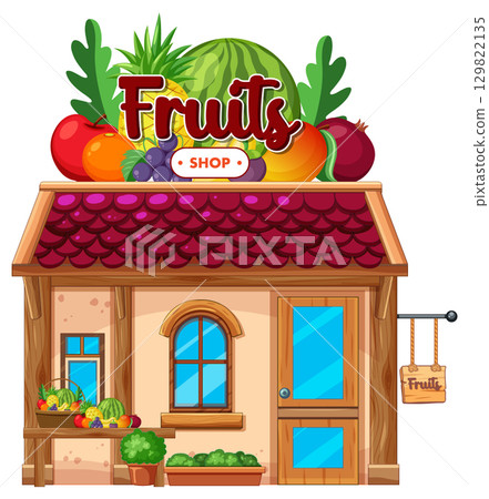 Colorful Fruit Shop Storefront Vector Illustration 129822135