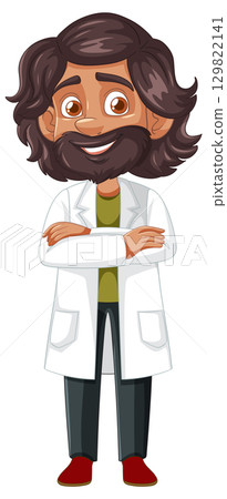 Smiling Male Scientist With Beard in Lab Coat 129822141