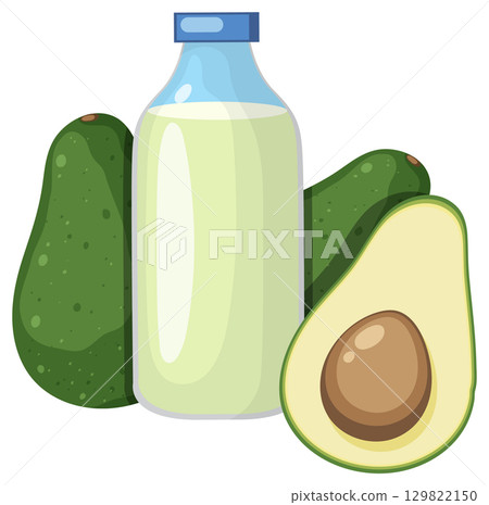 Avocado and Plant-Based Milk Vector Illustration 129822150
