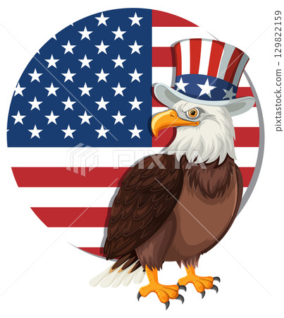 Patriotic Eagle with American Flag Background Patriotic Eagle with American Flag Background 129822159