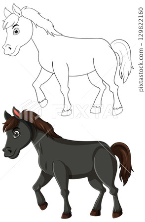Cartoon Horse Illustration with Outline Cartoon Horse Illustration with Outline 129822160