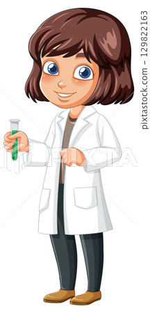 Young Female Scientist Holding Test Tube Illustration 129822163