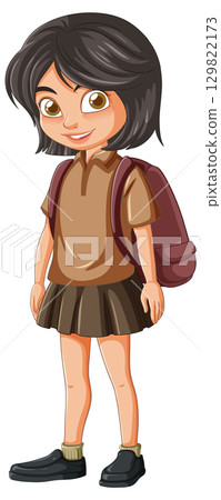 Smiling Schoolgirl with Backpack in Uniform Illustration Smiling Schoolgirl with Backpack in Uniform Illustration 129822173