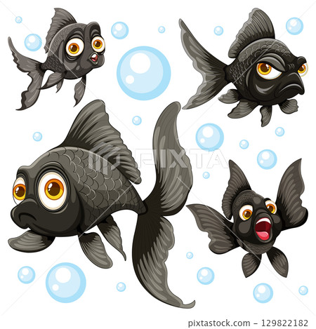 Playful Cartoon Fish with Bubbles 129822182