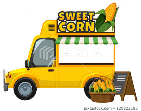 Yellow Food Truck Selling Fresh Sweet Corn 129822188