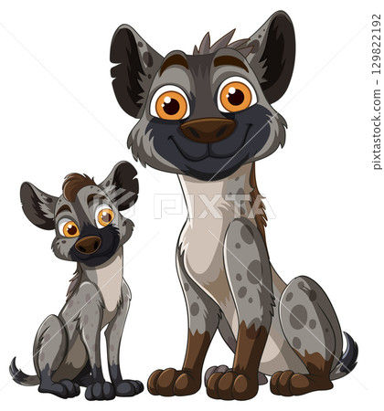 Cartoon Spotted Hyena Parent and Pup Sitting Together Cartoon Spotted Hyena Parent and Pup Sitting Together 129822192