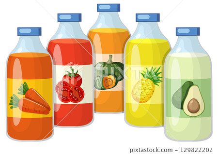 Assorted Vegetable and Fruit Juice Bottles Vector Illustration Assorted Vegetable and Fruit Juice Bottles Vector Illustration 129822202