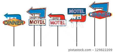 Retro Roadside Motel and Diner Arrow Signs Vector 129822209