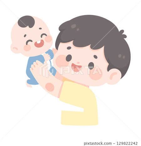 Cartoon Illustration of Father Holding Baby Cartoon Illustration of Father Holding Baby 129822242
