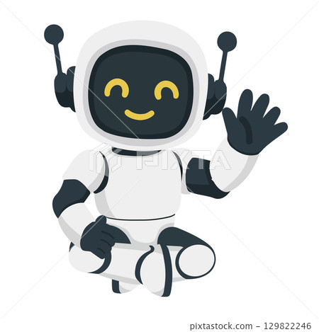 Friendly Robot Sitting and Waving 129822246