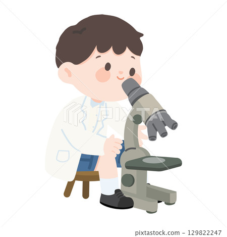 Illustration of Boy Looking Through Microscope Illustration of Boy Looking Through Microscope 129822247