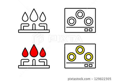 帶有燃氣爐和電爐的圖標集 帶有燃氣爐和電爐的圖標集 129822305