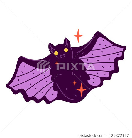Vector bat animal or vampire creature. Scary and spooky mammal for Halloween or horror emblem. Flying nocturnal creature with wings. Tomb and grave, moon and crypt mascot. Night fear and terror. 129822317