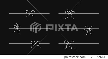 Hand drawn girly coquette bow ribbons set. Editable stroke line. Vector stock illustration isolated on black background for design template birthday, wedding, Christmas card, invitation, sale banner. Hand drawn girly coquette bow ribbons set. Editable stroke line. Vector stock illustration isolated on black background for design template birthday, wedding, Christmas card, invitation, sale banner. 129822661