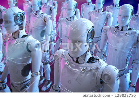Group of humanoid robots or ai cyborg 129822750