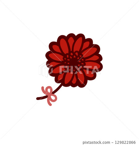Color illustration of a single red gerbera with a ribbon 129822866