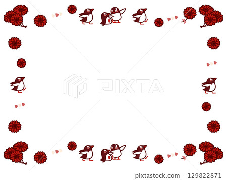 Gentoo penguin and red gerbera frame illustration 129822871