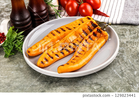 Grilled yellow ramiro pepper snack Grilled yellow ramiro pepper snack 129823441