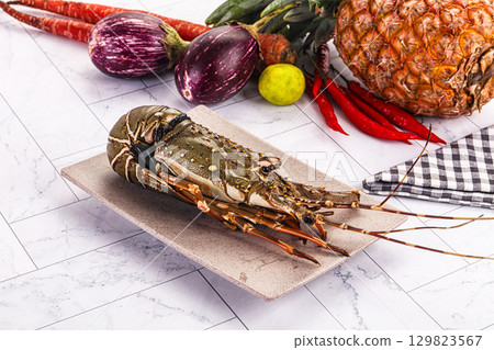 Raw wild fresh spiny lobster Raw wild fresh spiny lobster 129823567