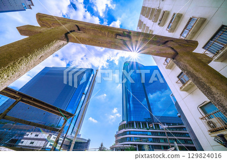 Tokyo cityscape in Japan, including Inari Shrine in front of Takanawa Gateway City 129824016
