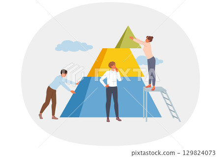 Teamwork of business people to build sustainable corporation capable of withstanding during crisis 129824073