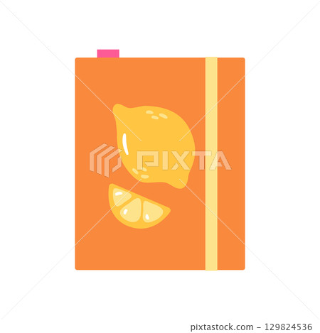 Notebook with bright lemon design. Hand drawn vector illustration. 129824536